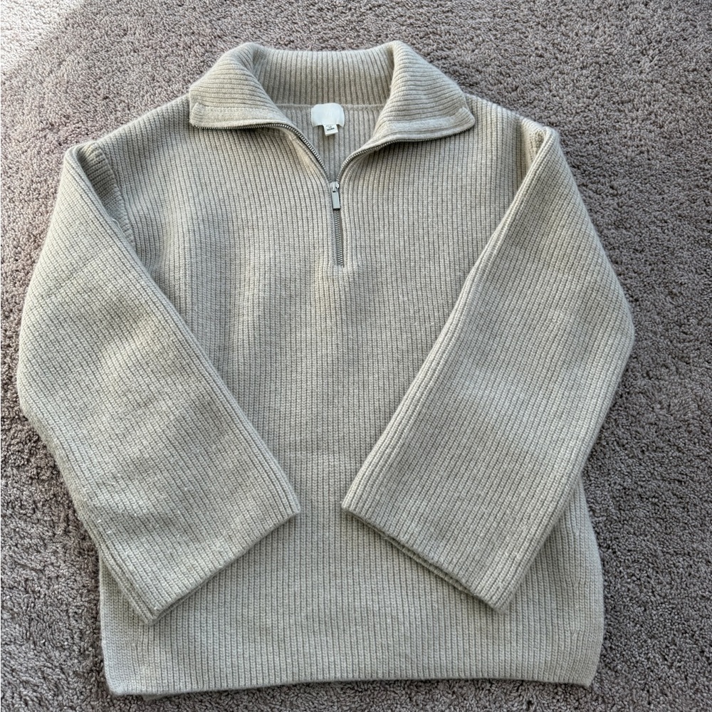 H&M oatmeal neutral quarter Zip Up knit oatmeal Sweater